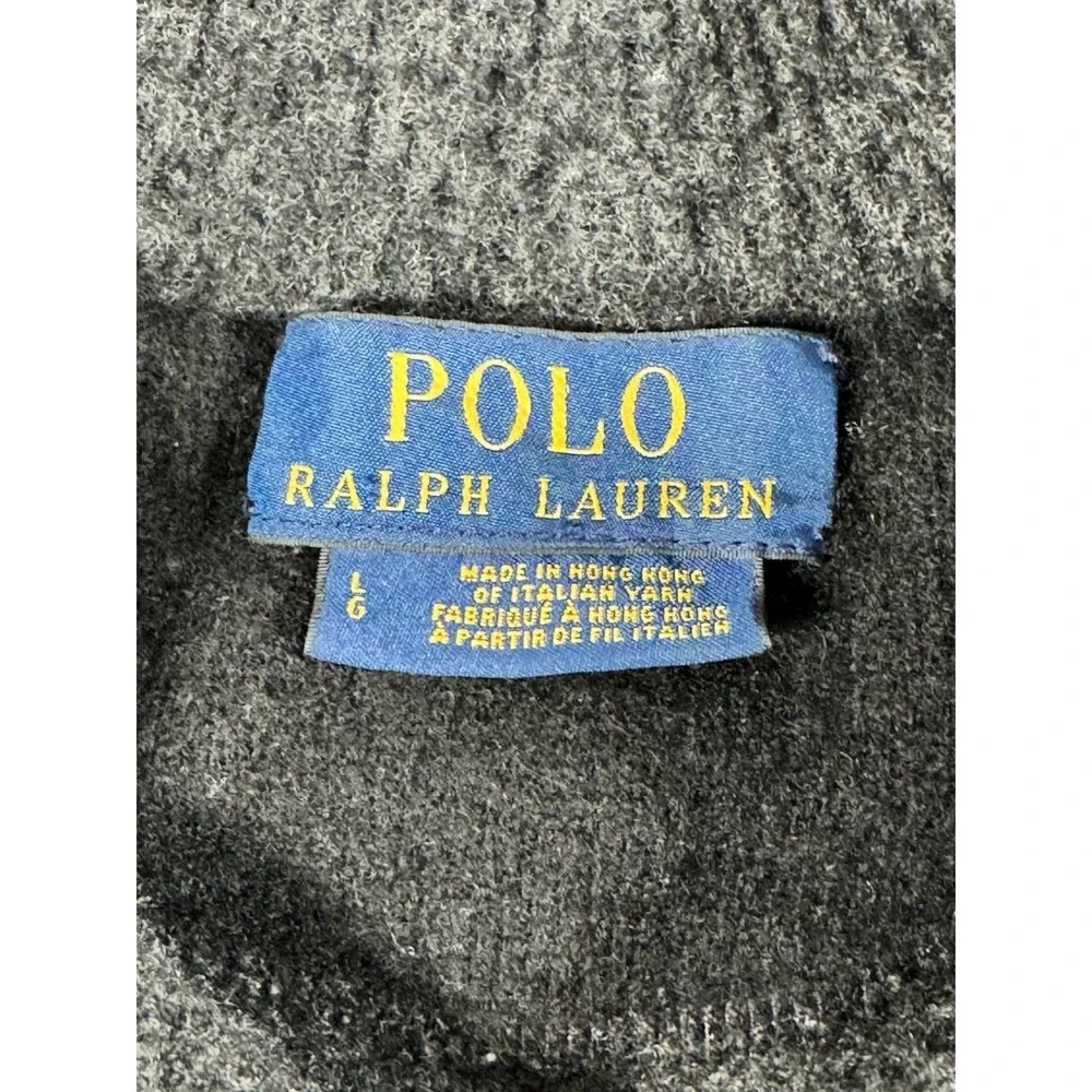Polo Ralph Lauren Boys L 14-16 Wool Quarter Zip Sweater Gray Italian Yarn Pony